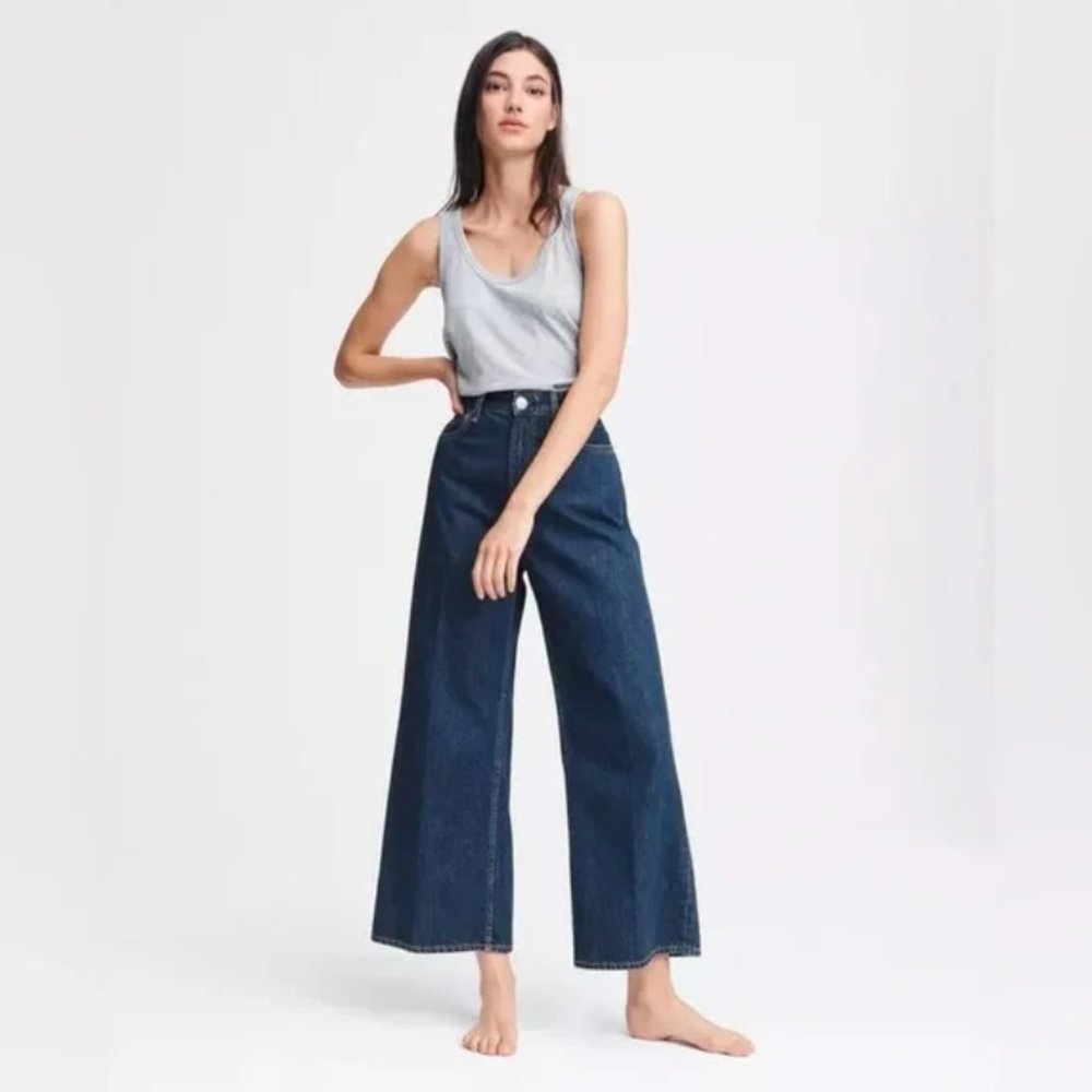 Rag & Bone Maya high-rise ankle wide leg dark wash denim jeans- bride Trail